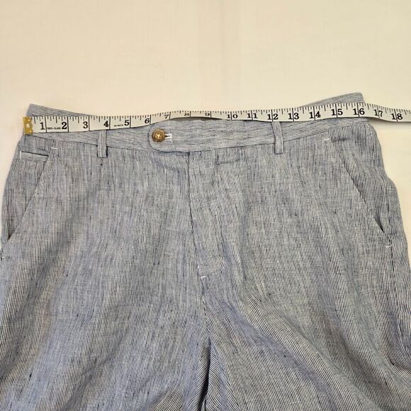 J.McLaughlin Flat Front Linen Shorts Men's Size 33 9in Blue White Stripe Preppy - Picture 6 of 8